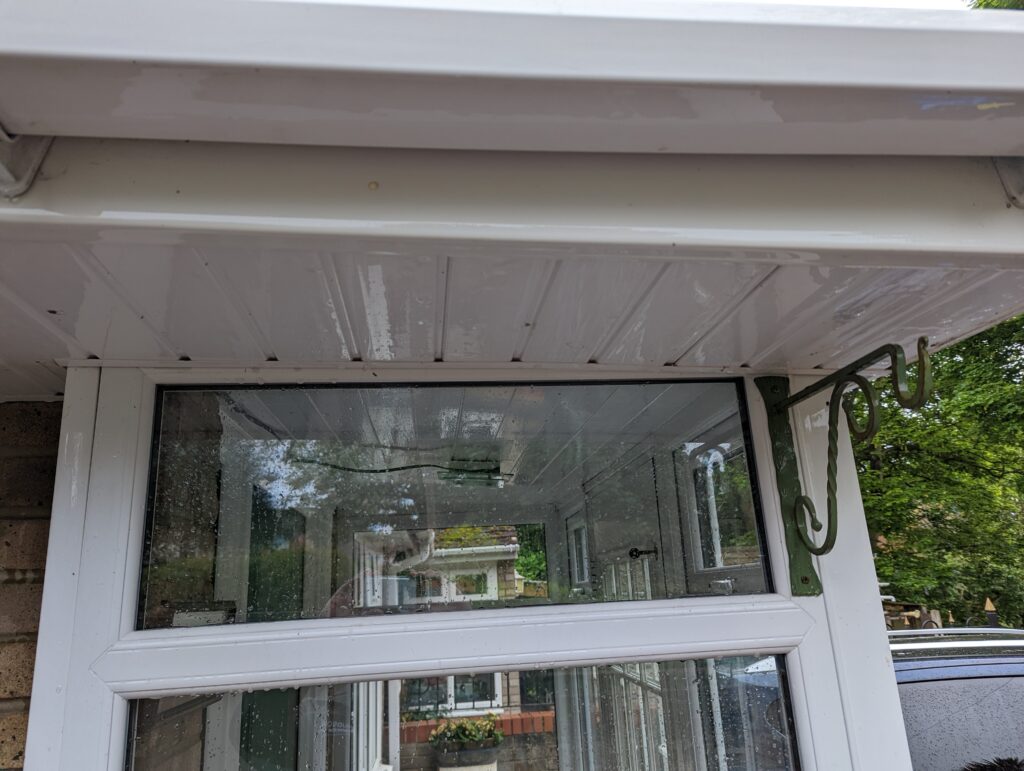 Close up of clean soffit board and fascia board